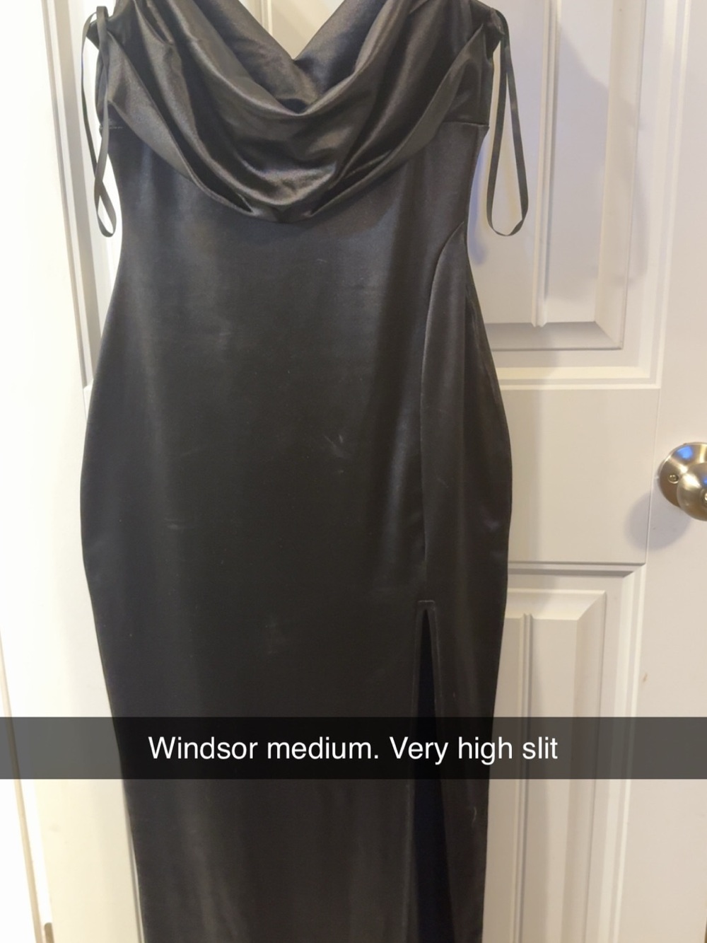 Windsor Black Satin Cowl Neck Dress with High Slit